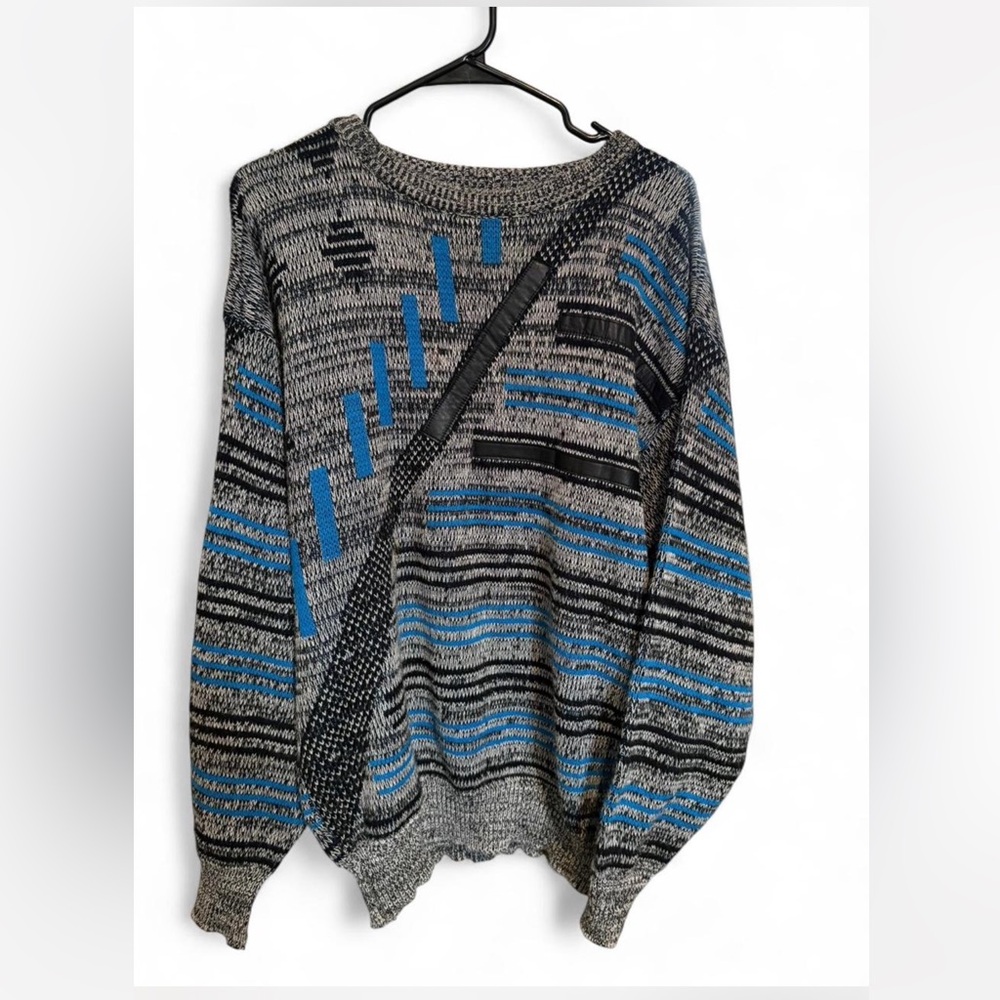 PLAYBOY Gray and Blue Striped Sweater